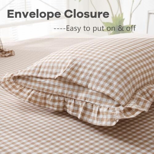 2 Pack Red & White Plaid King Pillow Covers, 100% Washed 2