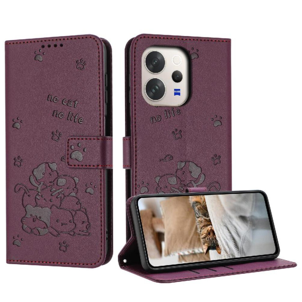 Flip Case For Vivo V70 5G Cute Cat Leather Wallet Card Holder Kickstand Pu Leather 764563812264