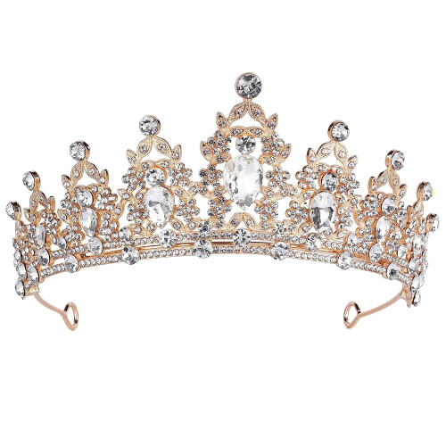 Corona da donna in lega rossa e oro con strass