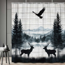 Rustic Farmhouse Shower Curtain 72x72in Grey Wood Deer