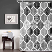 Black and White Boho Shower Curtain 72x72 in Waffle Weave