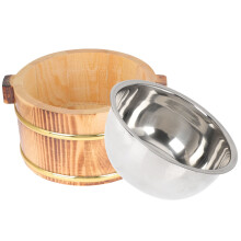 Wooden Sushi Rice Bowl with Stainless Steel Rim 2.5L