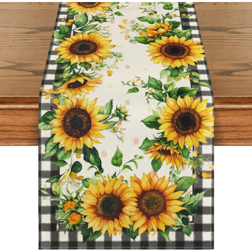 Buffalo Plaid Sunflower Table Runner 13 x 72 in