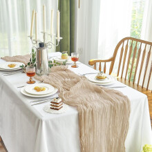 Beige Cheesecloth Table Runner 35 x 120 in Boho Style