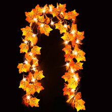Lighted Fall Garland Maple Leaves 16 ft