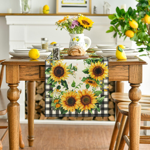 Buffalo Plaid Sunflower Table Runner 13 x 72 in 1
