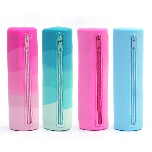 Cylinder Silicone Pencil Case Zippered Pencil-gradient pink 1