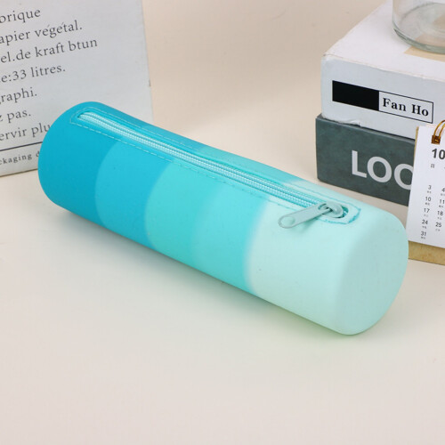 Cylinder Silicone Pencil Case Zippered Pencil-gradient pink 2