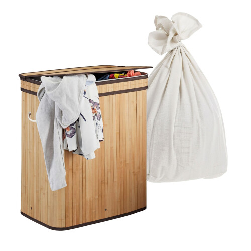 Bamboe wasmand, 2 compartimenten, opvouwbaar 1