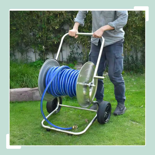 Tuinslangwagen van roestvrij staal, capaciteit 200 meter 2