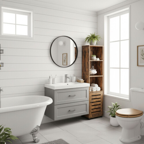Mueble de baño alto con estantes ajustables 1