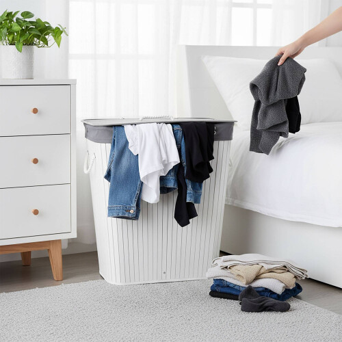 Bamboe wasmand, 2 vakken, dubbele compartimenten 2