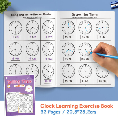 Kids Clock Reading Exercise Book 32 Pages Telling Time Activity 1