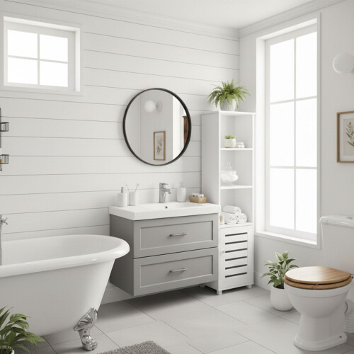 Mueble de baño alto con estantes ajustables 1