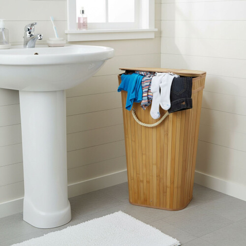 Bamboe wasmand, 2 compartimenten, opvouwbaar
