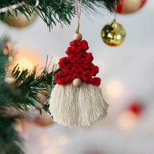 Handmade Macrame Gnome Ornament – Red, 15x9cm