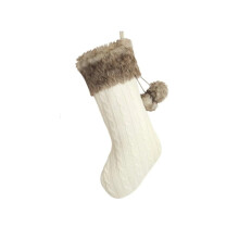 Knitted Christmas Stocking with Pom-Poms 10 x 18 in