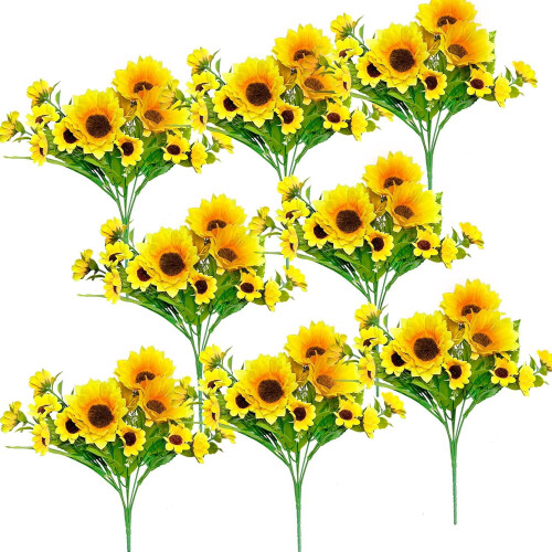 8er-Pack künstliche Sonnenblumen mit Stielen – 4 große + 9