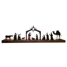 Crèche de Noël avec figurines en métal noir et socle en bois (1 ensemble)