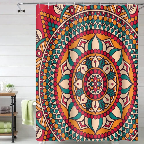 Mandala Shower Curtain – Bohemian Floral, Polyester,