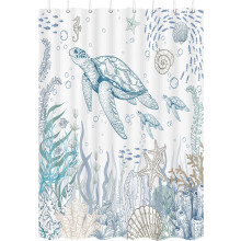 Ocean Theme Shower Curtain 47x64 in Polyester with 12 Hooks