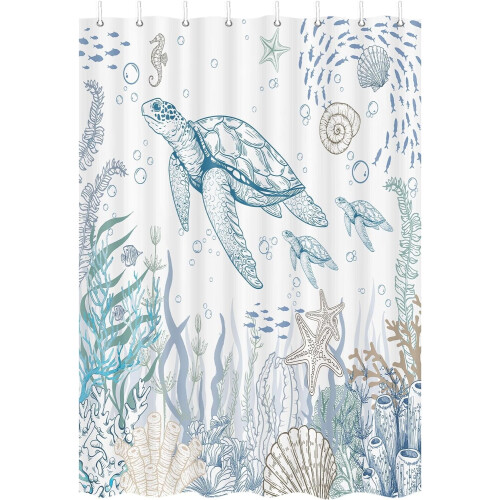 Ocean Theme Shower Curtain 47x64 in Polyester with 12 Hooks