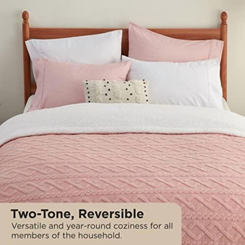 Sherpa Blanket Queen Size Reversible Jacquard Cable Pattern 1