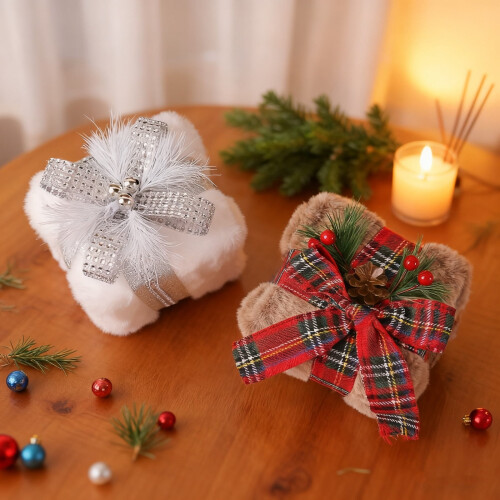 Festive Plush Holiday Decor Box – Cloth, Tabletop or 2
