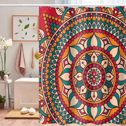 Mandala Shower Curtain – Bohemian Floral, Polyester, 1
