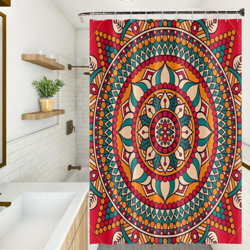 Mandala Shower Curtain – Bohemian Floral, Polyester, 2