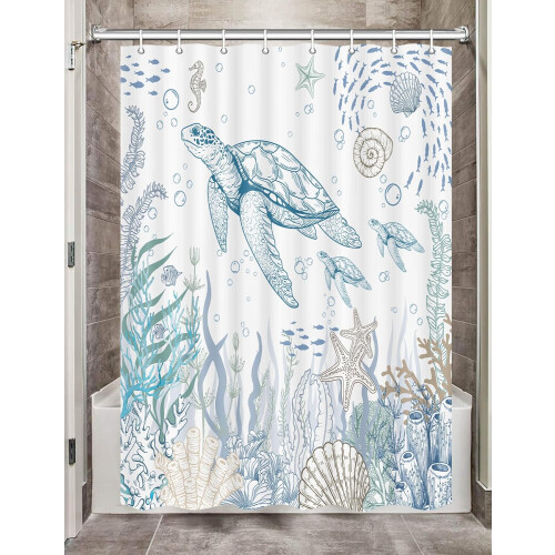 Ocean Theme Shower Curtain 47x64 in Polyester with 12 Hooks 1