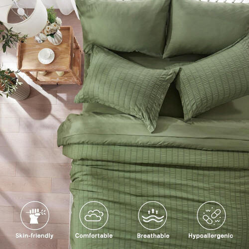 Set copripiumino singolo grigio chiaro seersucker 5 pezzi 2