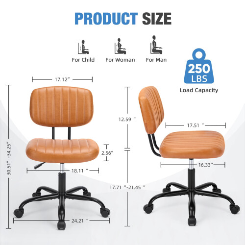 Chaise de bureau à dossier bas réglable en hauteur, marron 1