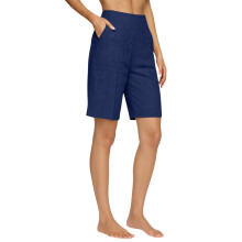 Casual Shorts for Women Knee Length Loose Wide Leg-Navy Blue XL