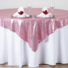 Pink Sequined Table Overlay 72 x 72 in