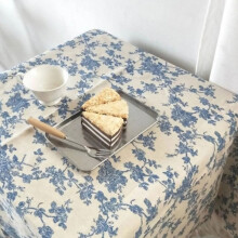 Blue Floral Cotton-Linen Tablecloth 150 x 100 cm