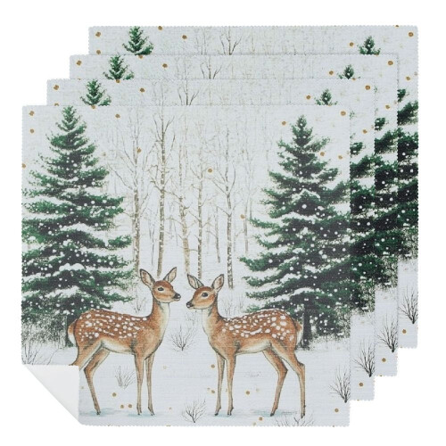 Woodland Deer Pine Tree Cloth Napkins 2 pcs