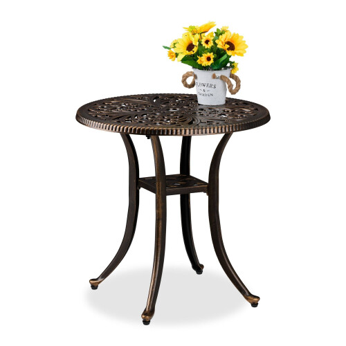 Round Cast Aluminum Garden Side Table - Weatherproof