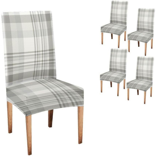 Grey and White Check Dining Chair Covers 4-Pack