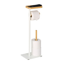 Toilet Roll Holder with Shelf - Iron & Bamboo