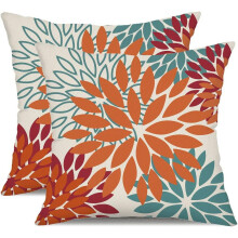 Kussenhoezen met bloemenprint, blauw en geel, polyester, 18x18 inch (set)
