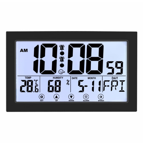 Digital Wall Clock with Thermometer and Alarm