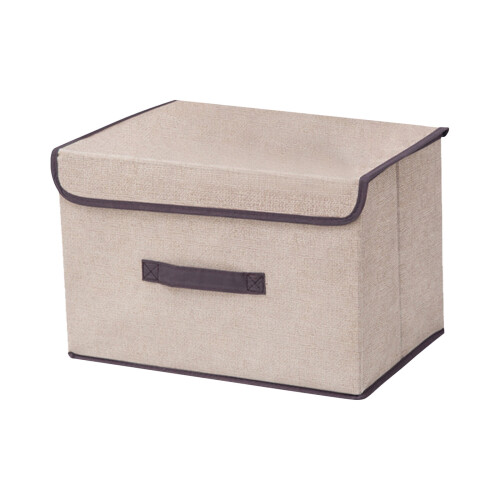 Cotton-Linen Storage Box with Lid, Foldable, 36x23x24cm