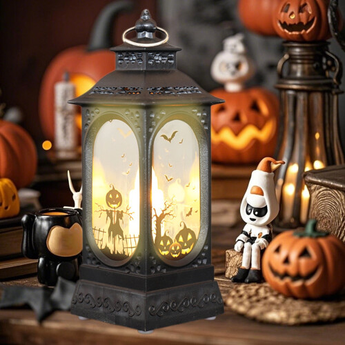 Halloween LED Lantern – Black Plastic Portable Skull