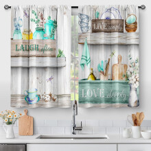 Teal Farmhouse Kitchen Curtains 28" x 36" 2 Panels