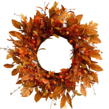 24 Inch Fall Wreath with Pumpkins and Maple Leaves