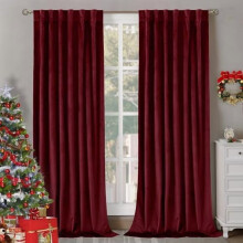 Olive Green Velvet Curtains 52x84 in, Back Tab & Rod