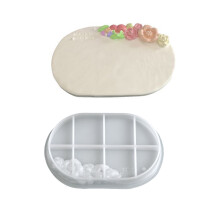 Moule de plateau en relief de fleur de Silicone pour la-ovale