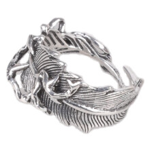 Anneau ouvert réglable, épine de plume, inspire les bijoux-Noir