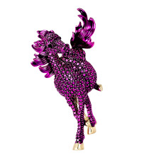 Glittering Rhinestones Horse Shaped Brooch Metal Jewelry-Purple